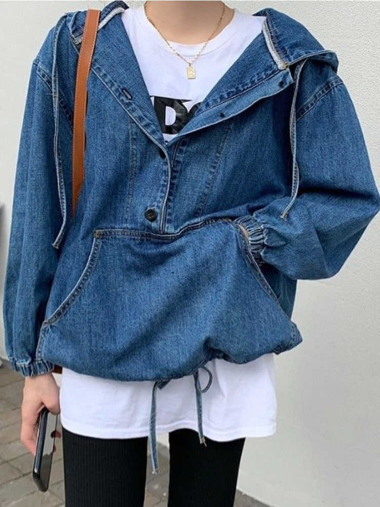 Trizchlor Casual Denim Sweatshirt - Oversized Coat Korean Fashion Long Sleeve Hoodie