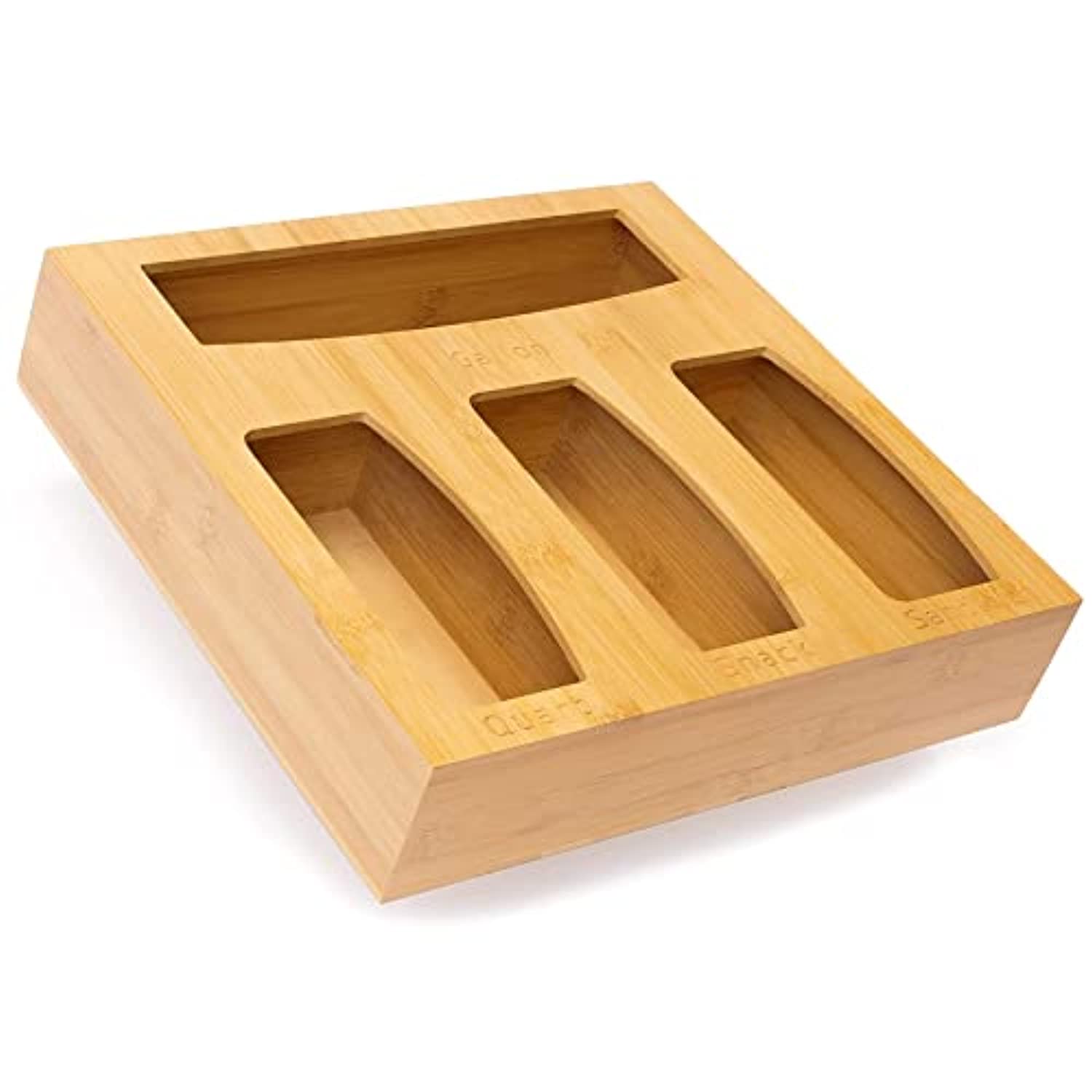 Ailker Food Ziplock Bag Storage Organizer - Premium Bamboo Wood Kitchen Drawer Organizer (4 Pack)