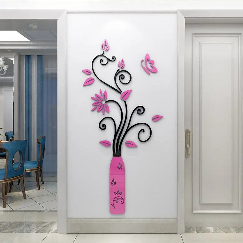 3D Acrylic Wall Sticker - Modern Vase Design for Home Decor