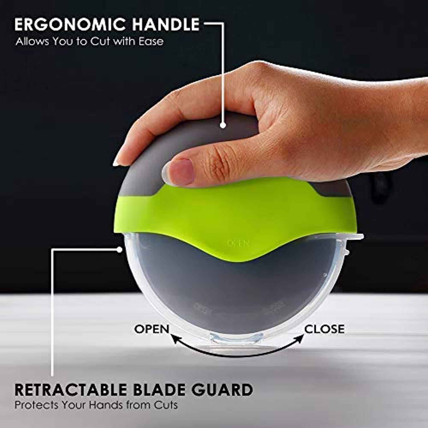 Kitchy Pizza Cutter Wheel - Sharp & Easy Clean Slicer with Blade Guard (Green)