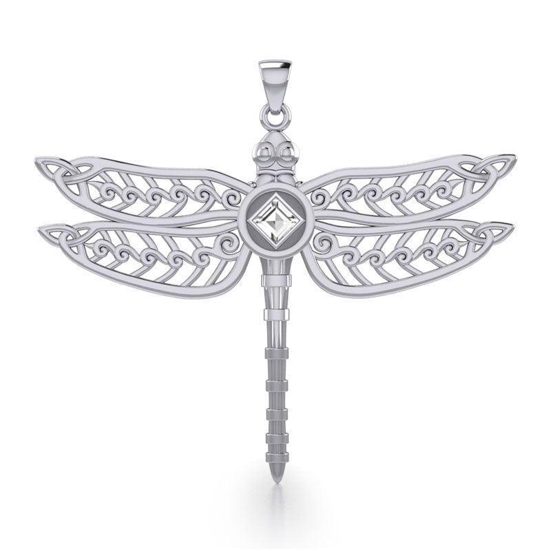 Dragonfly with Facet Gemstone NA Symbol Silver Pendant TPD6163