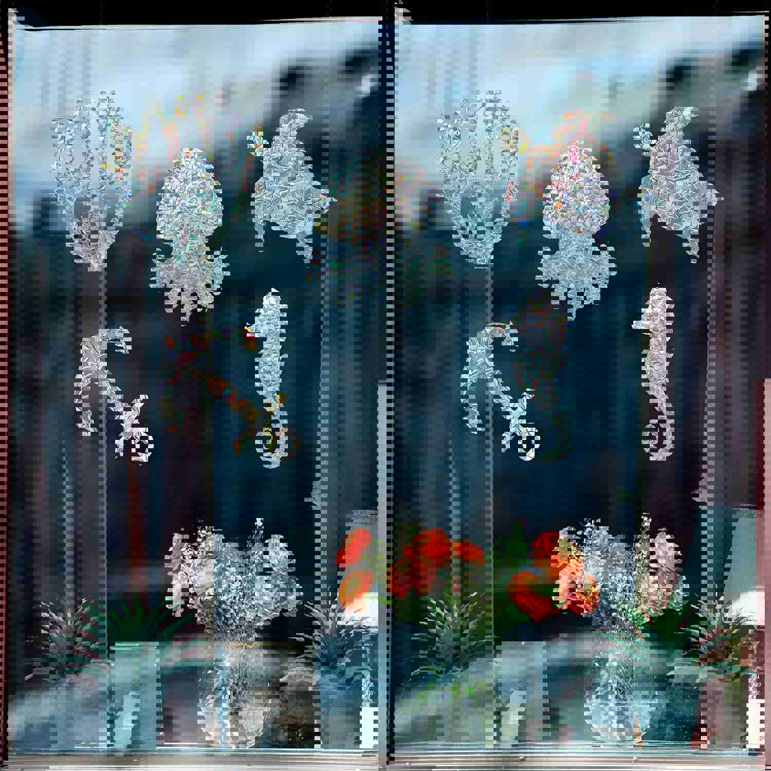 Craspire Waterproof PVC Colored Laser Stained Window Film Adhesive Stickers, Starfish Pattern, 350x840mm