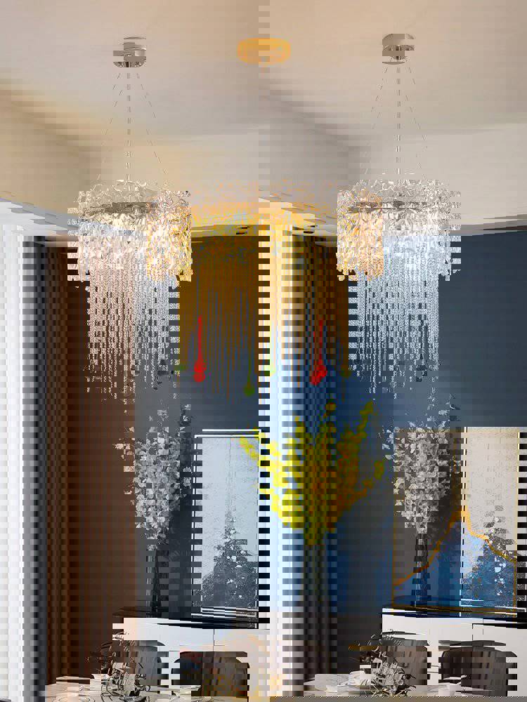 MIRODEMI® Creative Drum Crystal LED Pendant Chandelier for Living Room, Dining Room, Kitchen