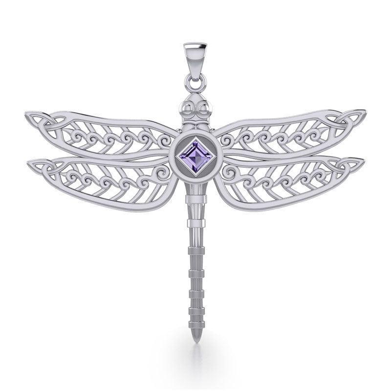 Dragonfly with Facet Gemstone NA Symbol Silver Pendant TPD6163