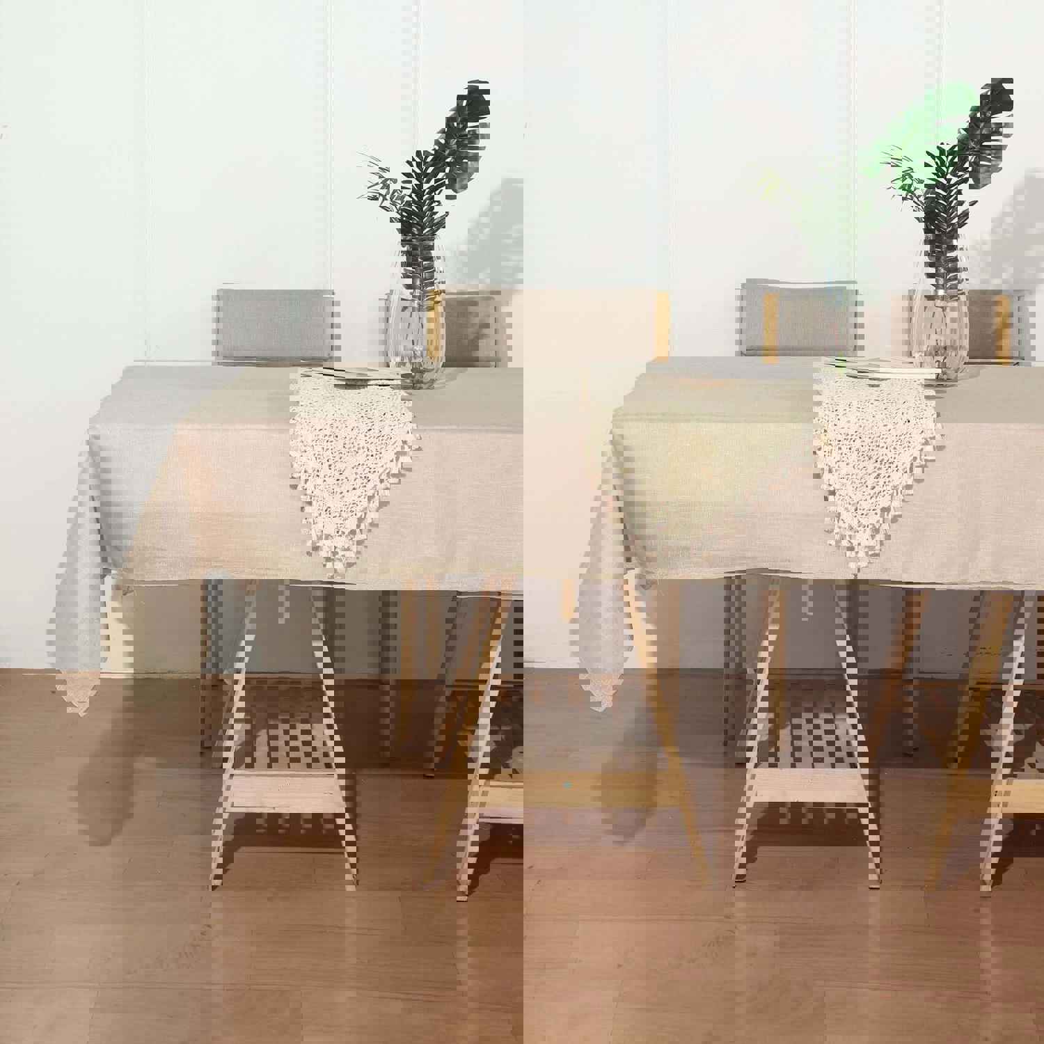 Beige Seamless Rectangular Tablecloth - Linen Look, Wrinkle Resistant, 60x102 Inches