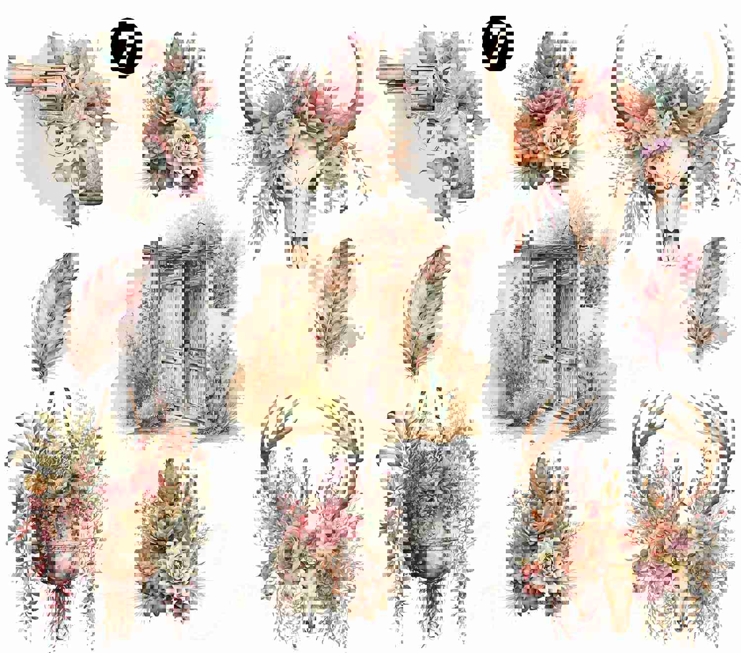 Western Floral UV DTF Decal Sheets - 9 Designs