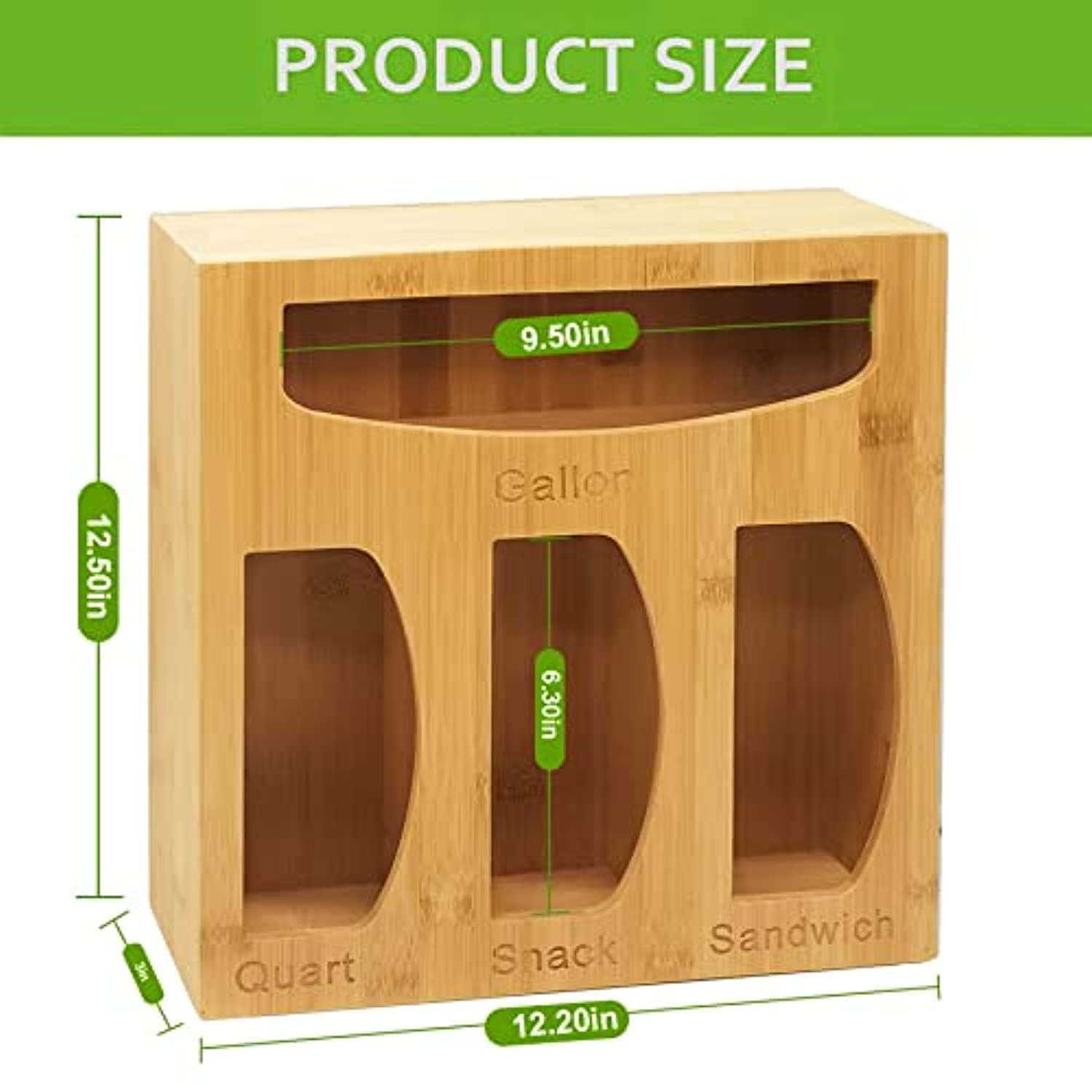 Ailker Food Ziplock Bag Storage Organizer - Premium Bamboo Wood Kitchen Drawer Organizer (4 Pack)