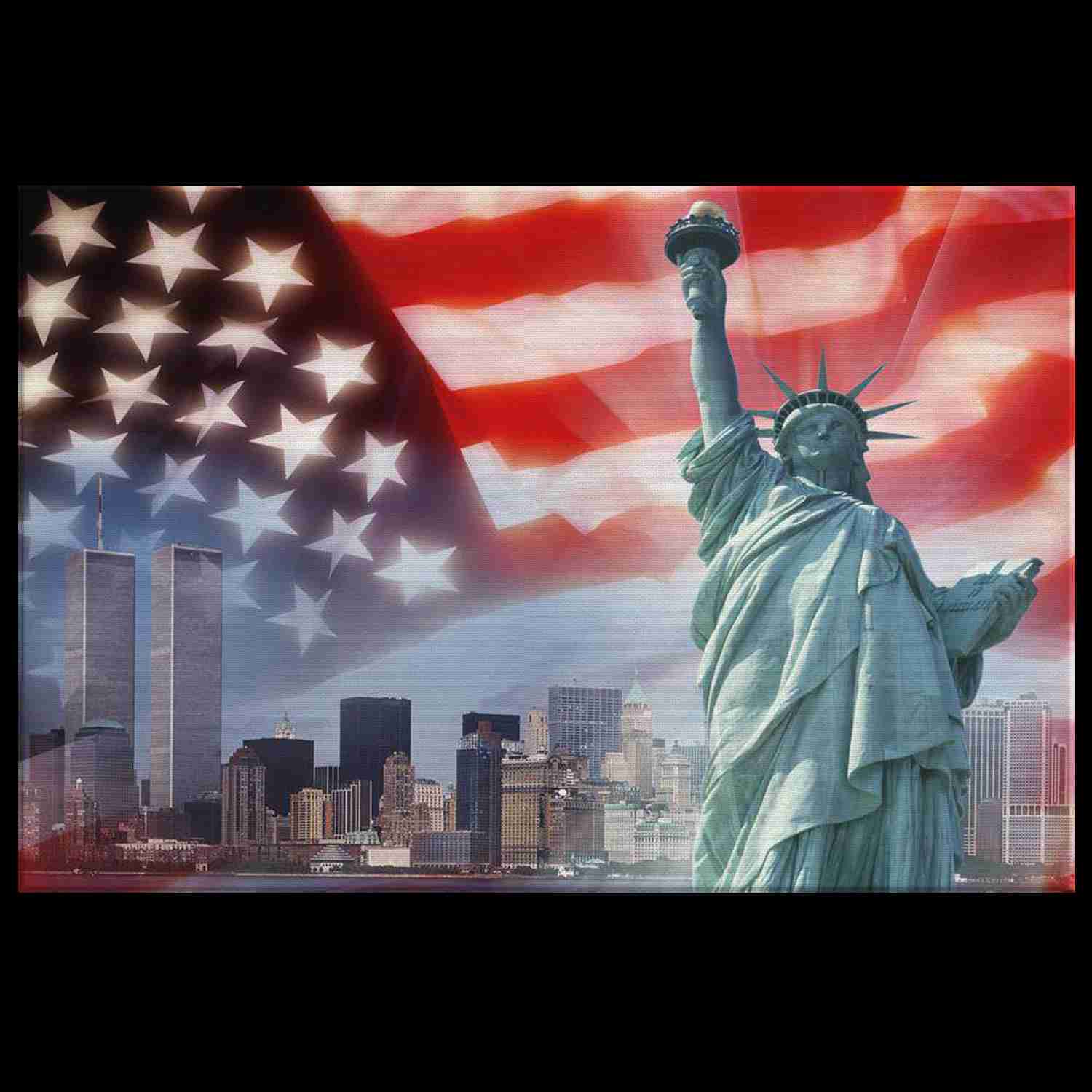 PATRIOTIC LADY LIBERTY NY SKYLINE - CANVAS ART