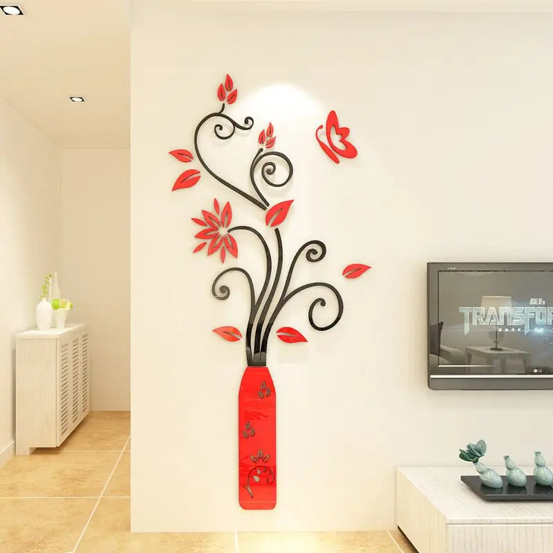 3D Acrylic Wall Sticker - Modern Vase Design for Home Decor