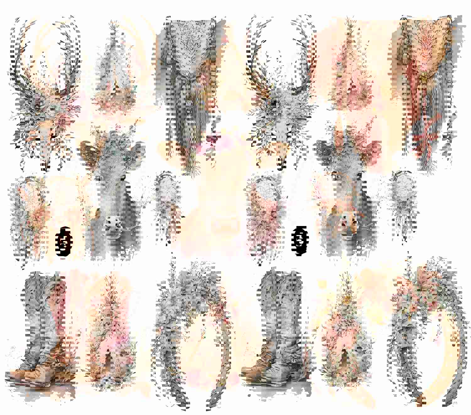 Western Floral UV DTF Decal Sheets - 9 Designs