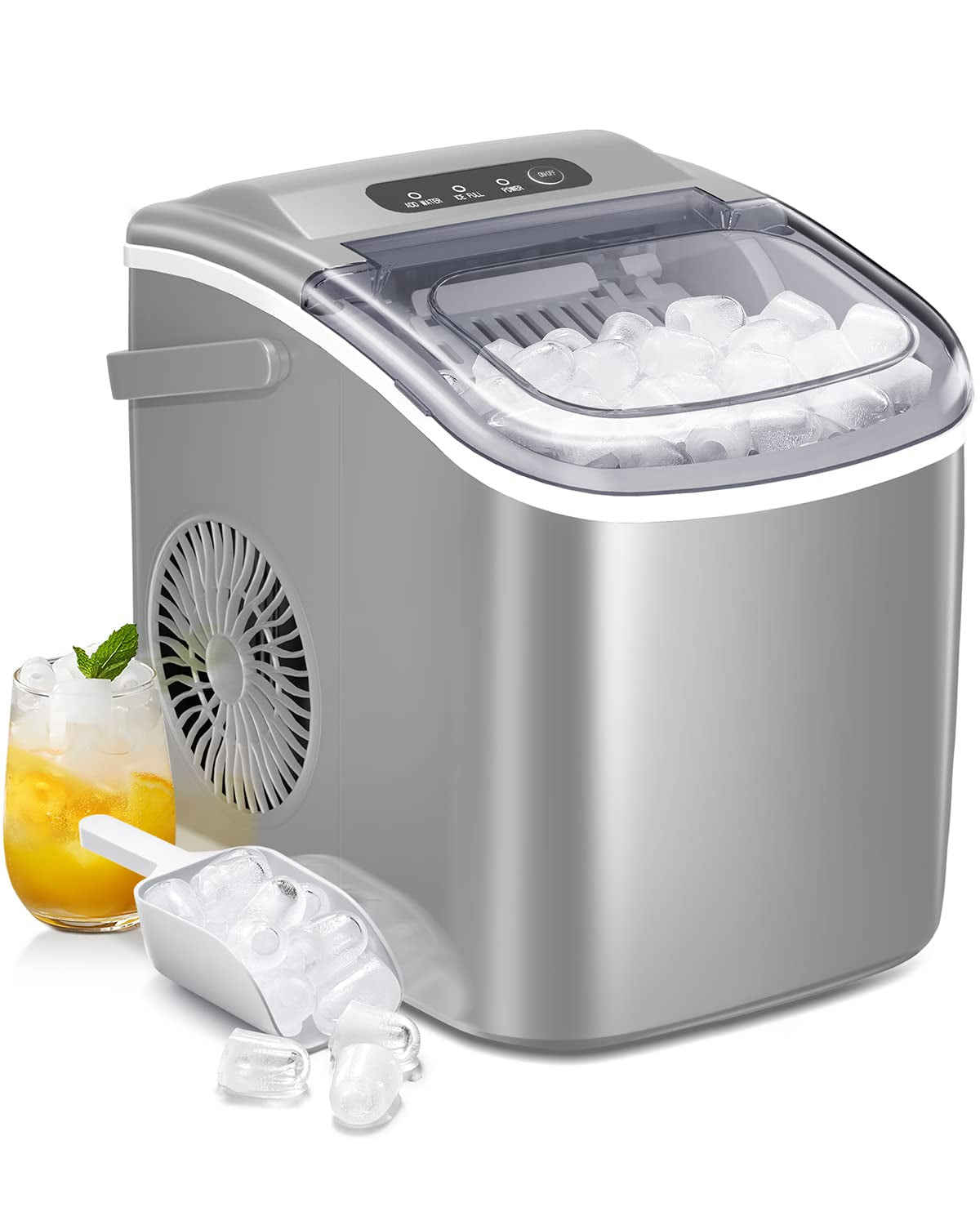 Portable Ice Maker Machine with Self-Cleaning, 26Lbs/24H, 9 Ice Cubes in 8 Mins for Home/Office/Kitchen (Grey)