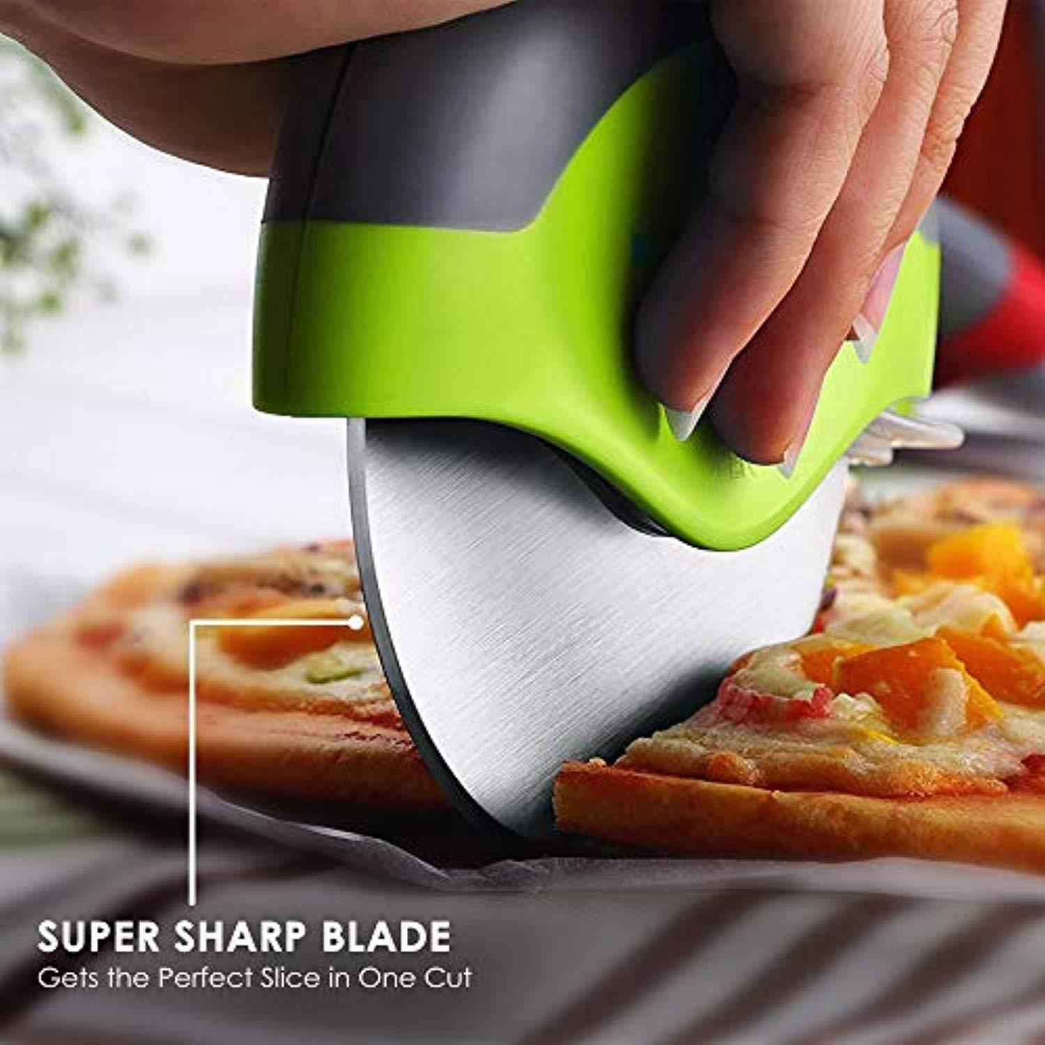Kitchy Pizza Cutter Wheel - Sharp & Easy Clean Slicer with Blade Guard (Green)