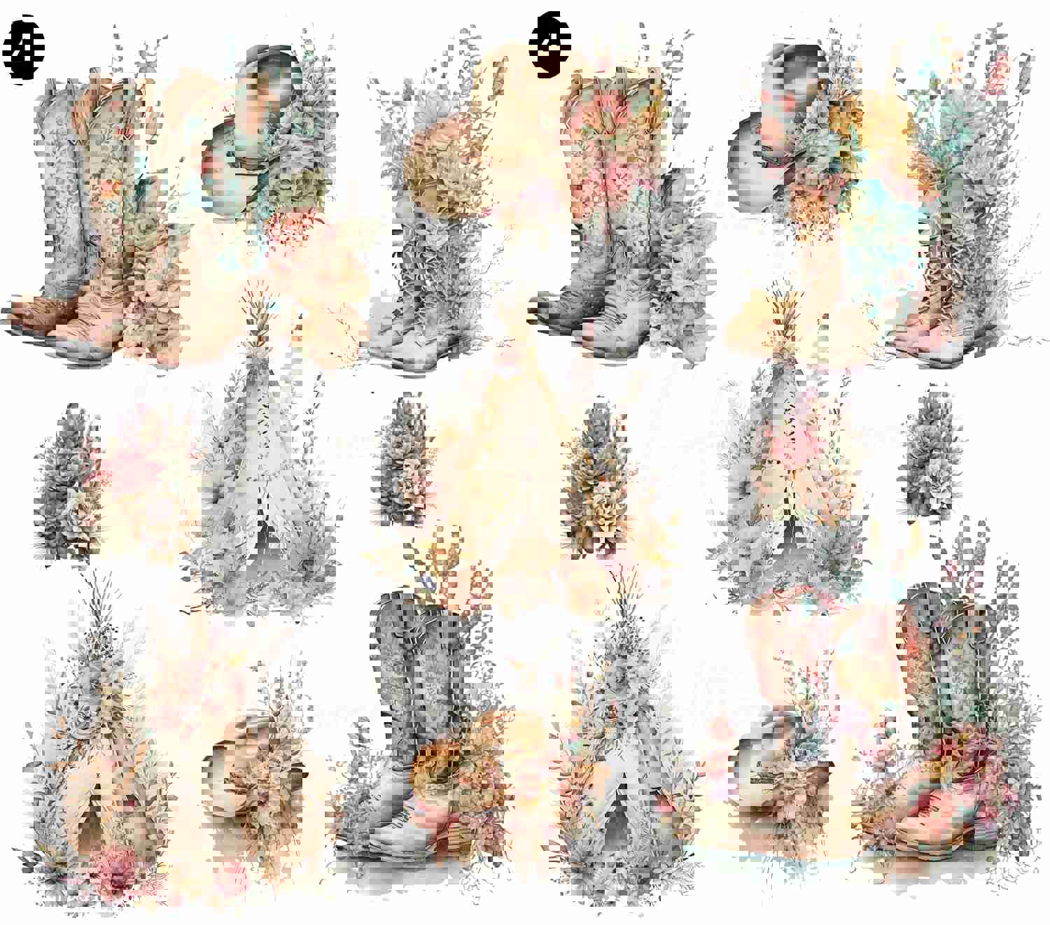 Western Floral UV DTF Decal Sheets - 9 Designs