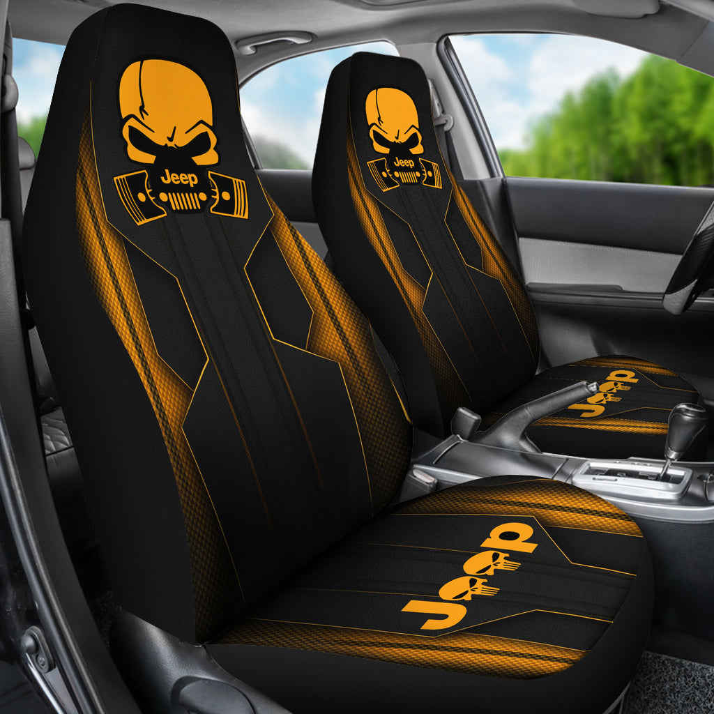 Jeep Skull Crush Orange Color Car Seat Covers - Custom-Made & Durable