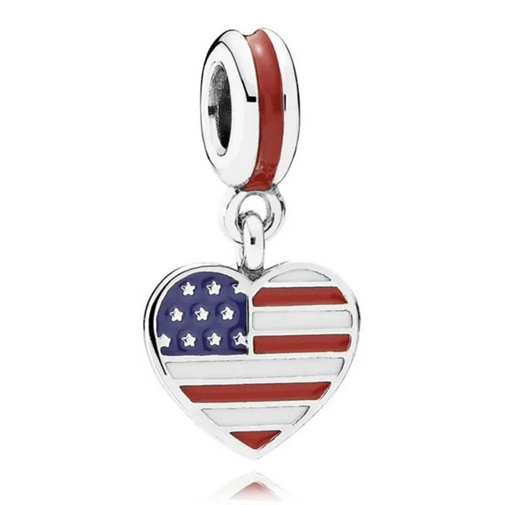 925 Sterling Silver Love Heart Flag Pendant Beads Charm for DIY Jewelry