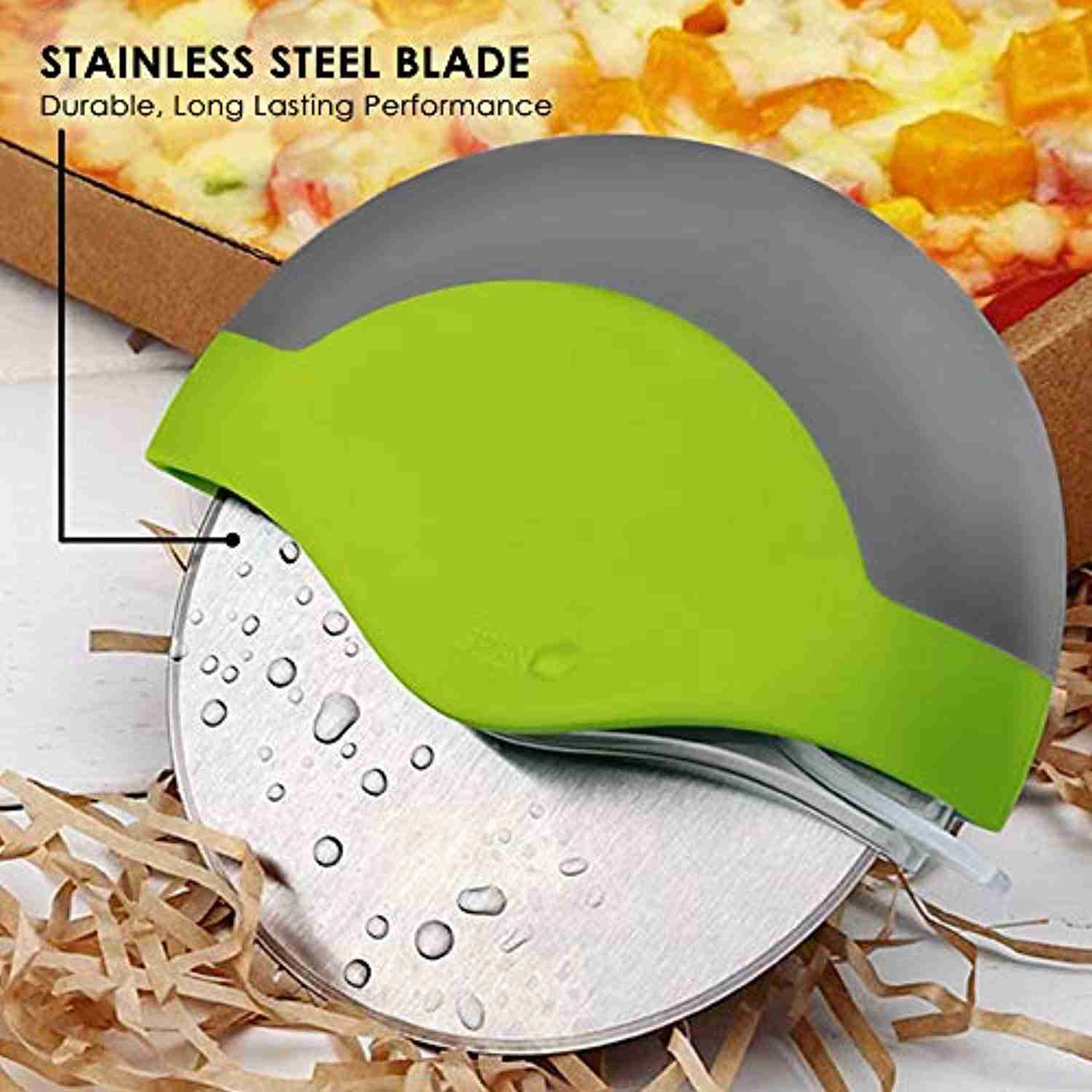 Kitchy Pizza Cutter Wheel - Sharp & Easy Clean Slicer with Blade Guard (Green)