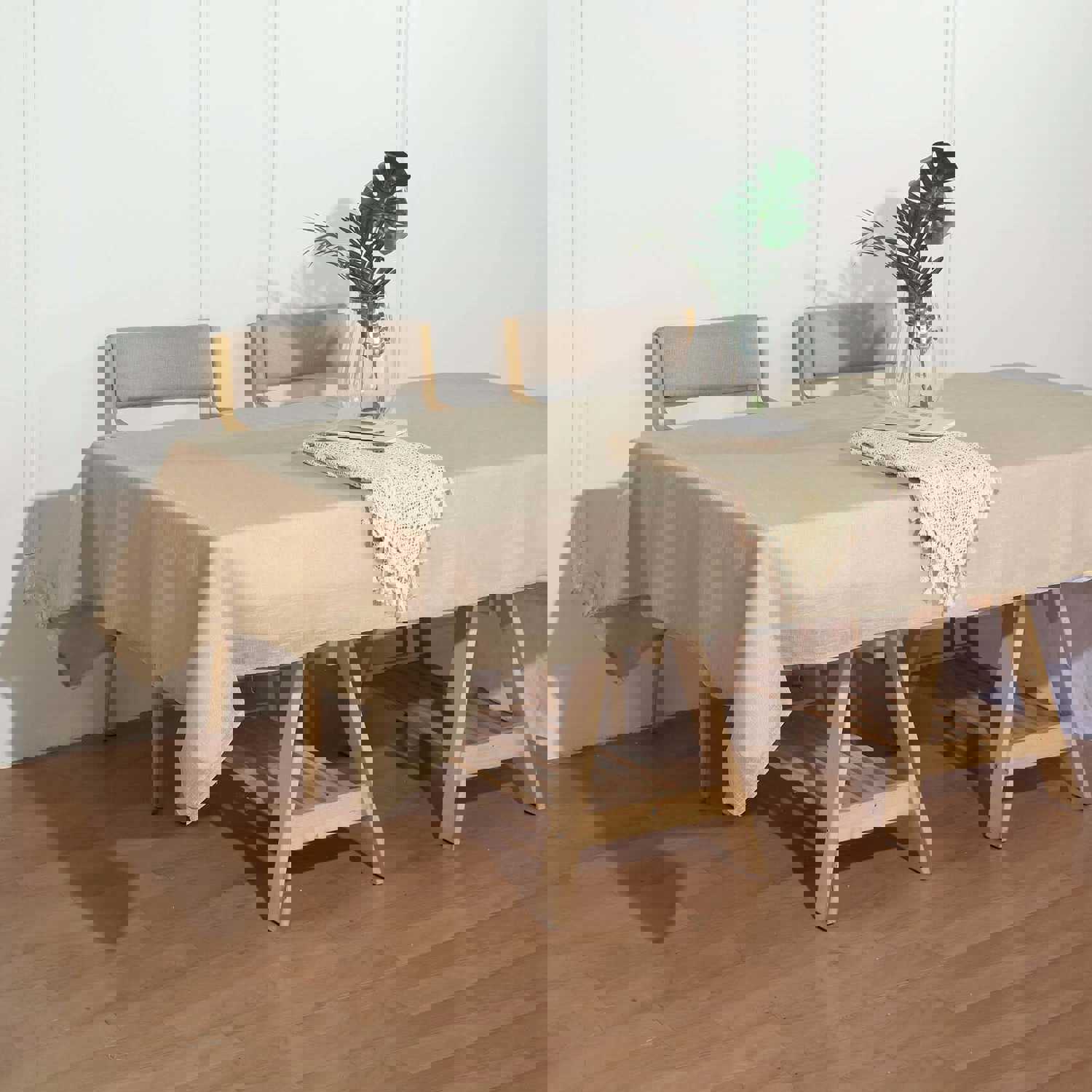 Beige Seamless Rectangular Tablecloth - Linen Look, Wrinkle Resistant, 60x102 Inches