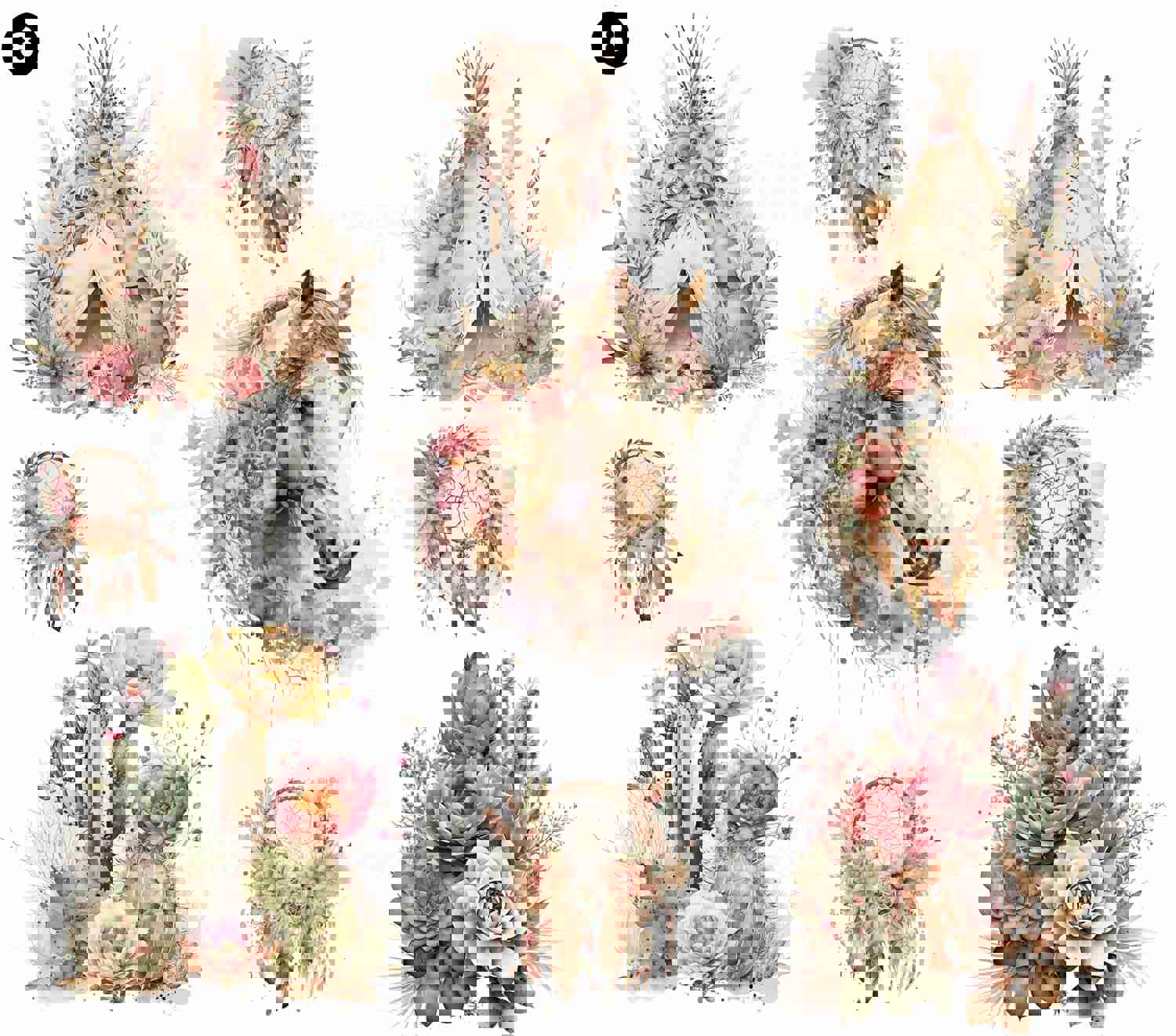 Western Floral UV DTF Decal Sheets - 9 Designs