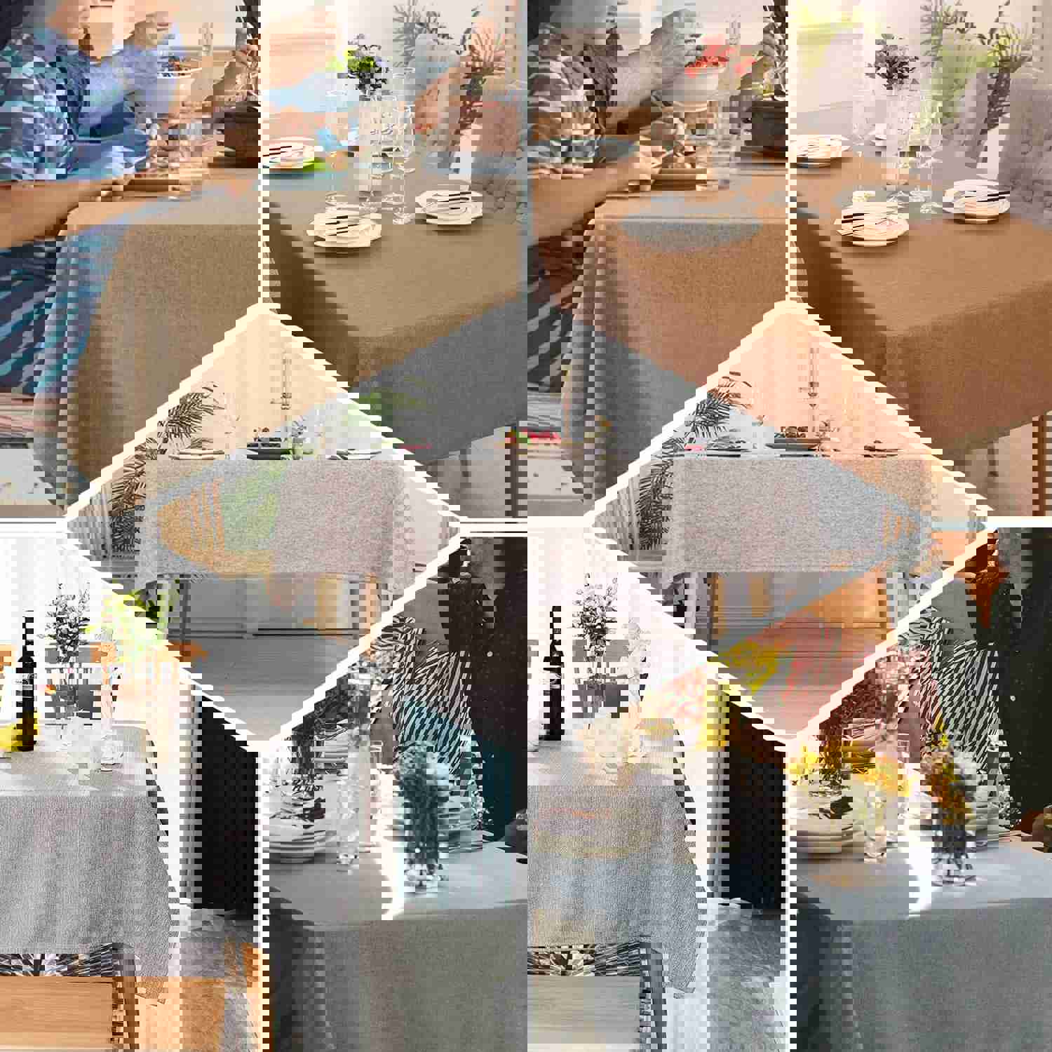 Beige Seamless Rectangular Tablecloth - Linen Look, Wrinkle Resistant, 60x102 Inches