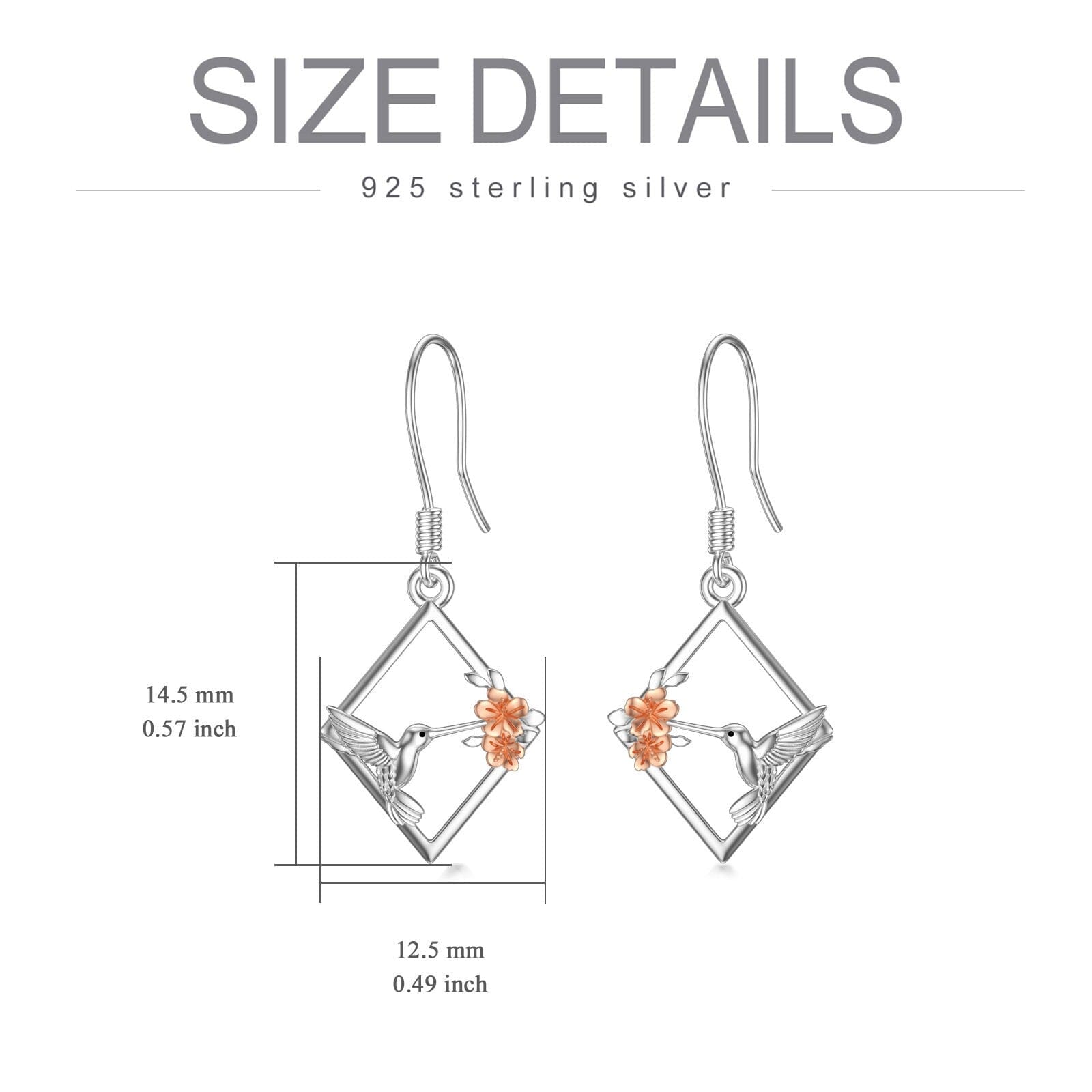 Hummingbird Earrings 925 Sterling Silver Minimalist Jewelry