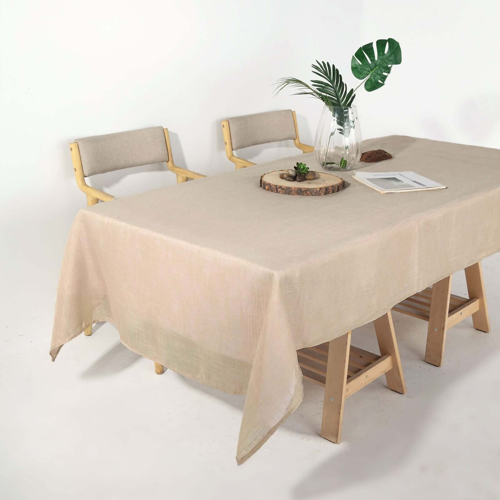 Beige Seamless Rectangular Tablecloth - Linen Look, Wrinkle Resistant, 60x102 Inches