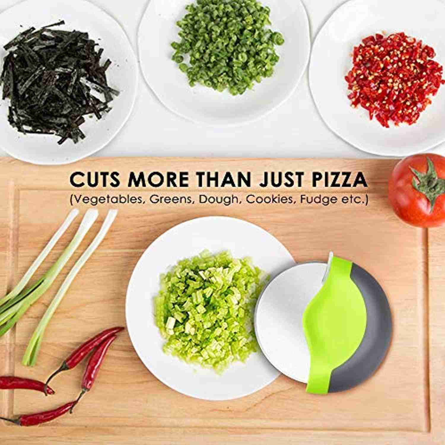 Kitchy Pizza Cutter Wheel - Sharp & Easy Clean Slicer with Blade Guard (Green)