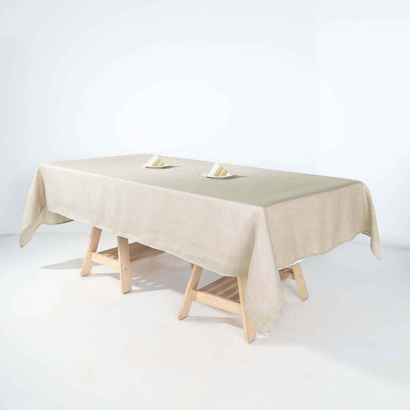 Beige Seamless Rectangular Tablecloth - Linen Look, Wrinkle Resistant, 60x102 Inches