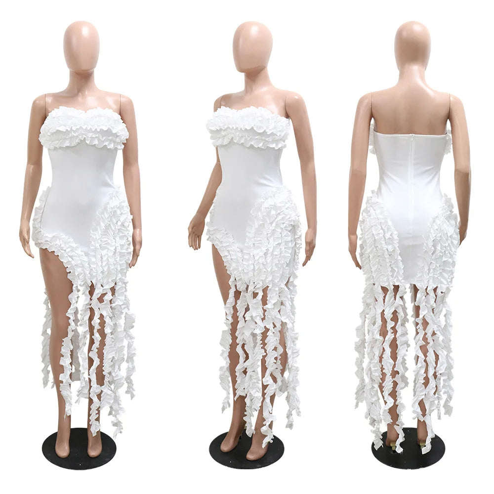 Nukty Women's Long Birthday Party Dress - Strapless Asymmetrical Evening Gown