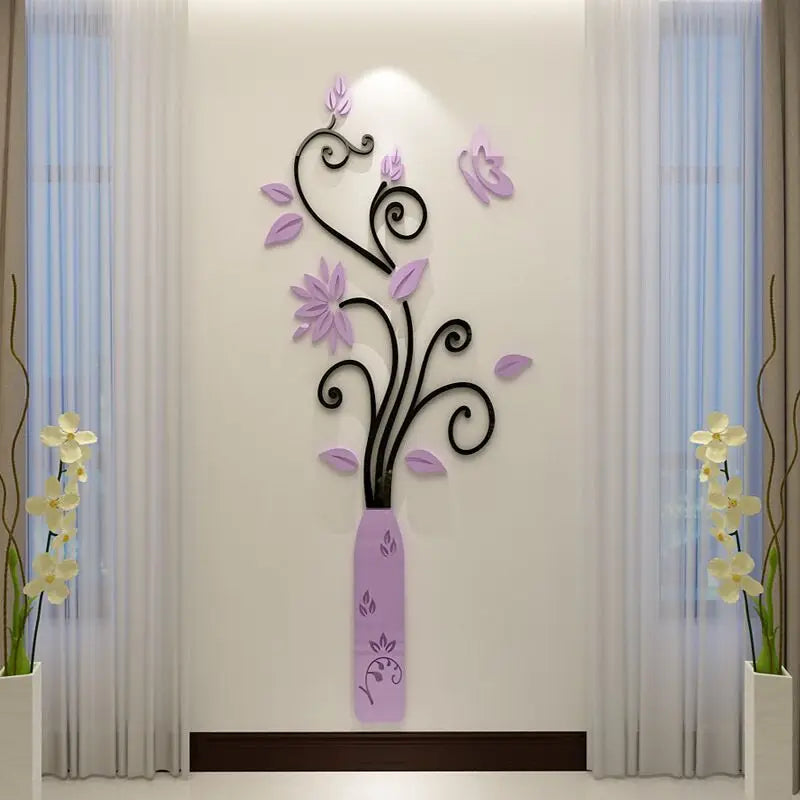 3D Acrylic Wall Sticker - Modern Vase Design for Home Decor