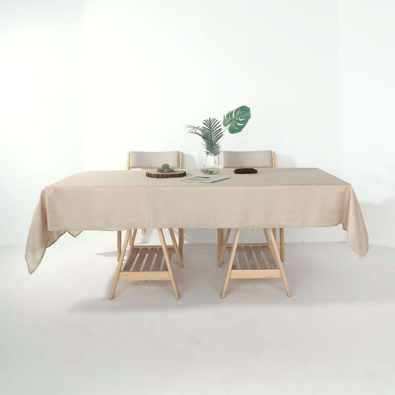 Beige Seamless Rectangular Tablecloth - Linen Look, Wrinkle Resistant, 60x102 Inches