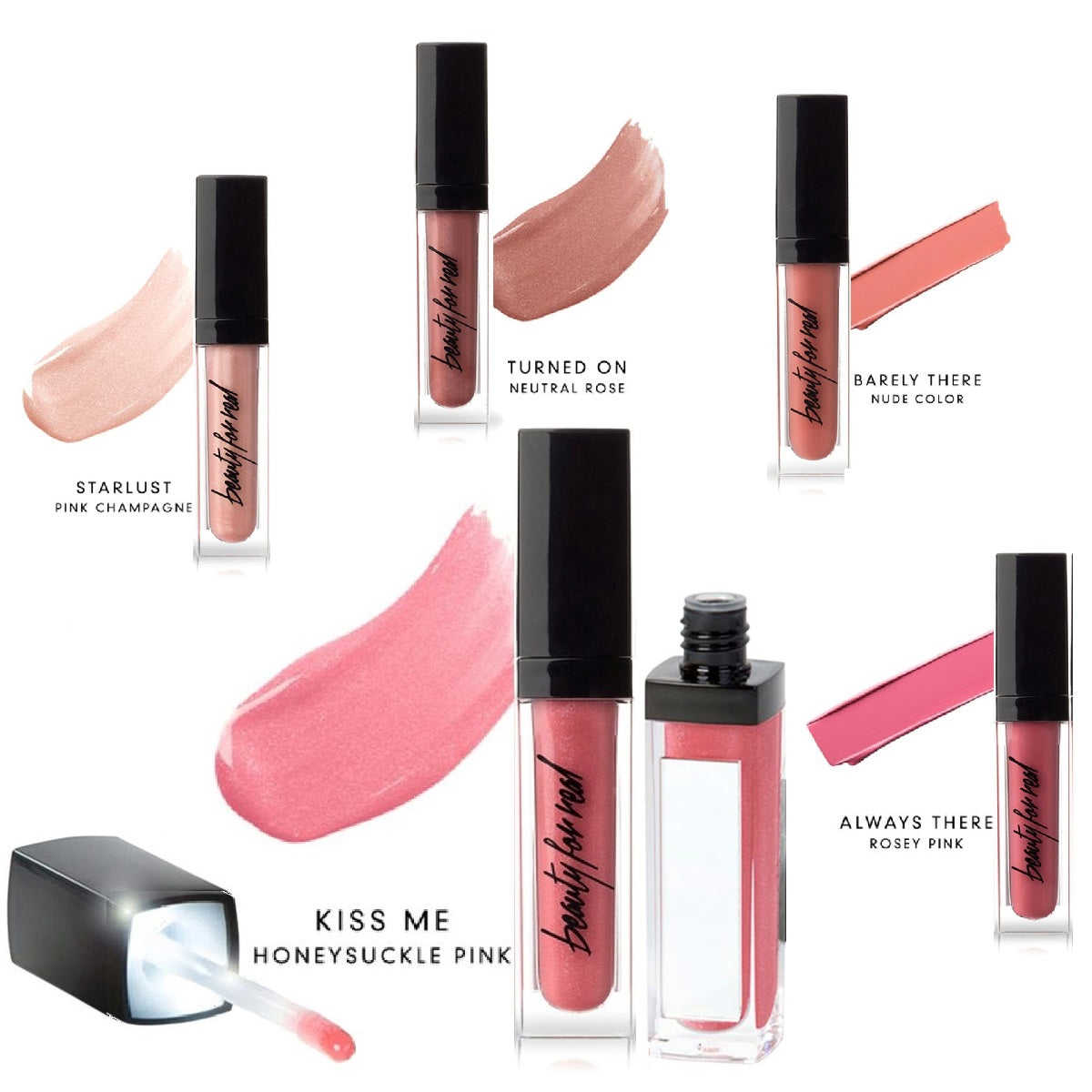 Beauty For Real Liquid Lip Cream or Lip Gloss with Light and Mirror