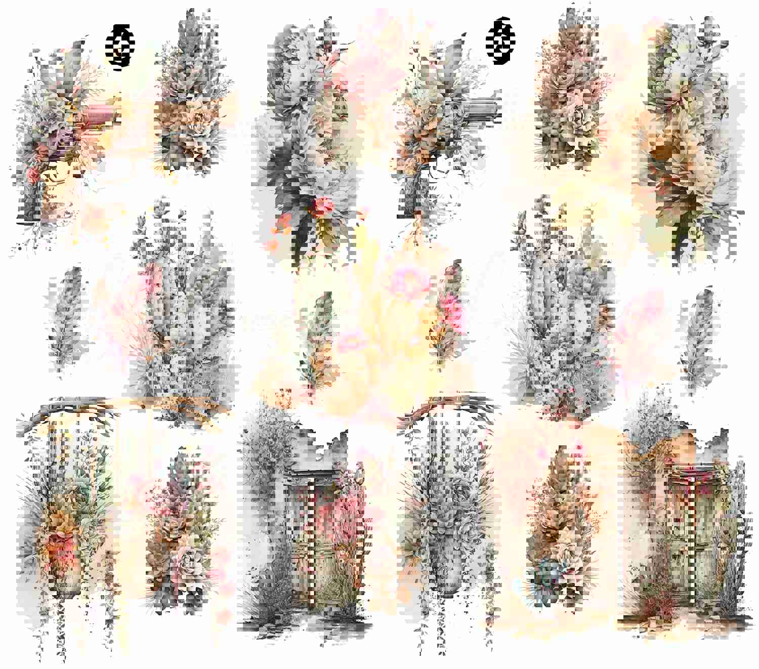 Western Floral UV DTF Decal Sheets - 9 Designs