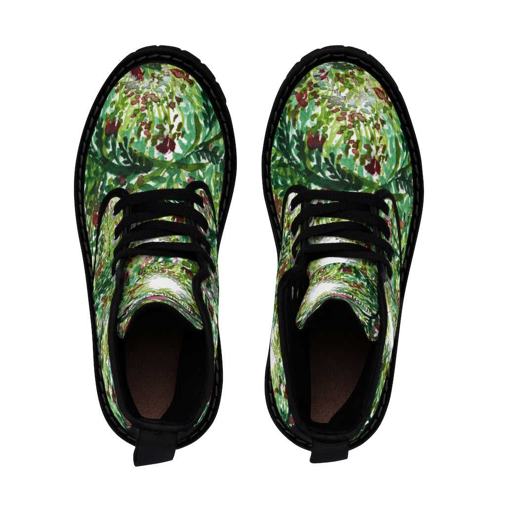Green Floral Print Women's Winter Boots
