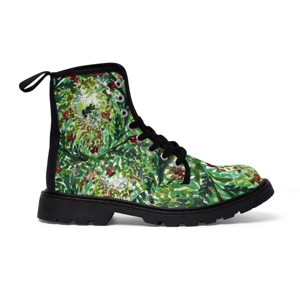 Green Floral Print Women's Winter Boots