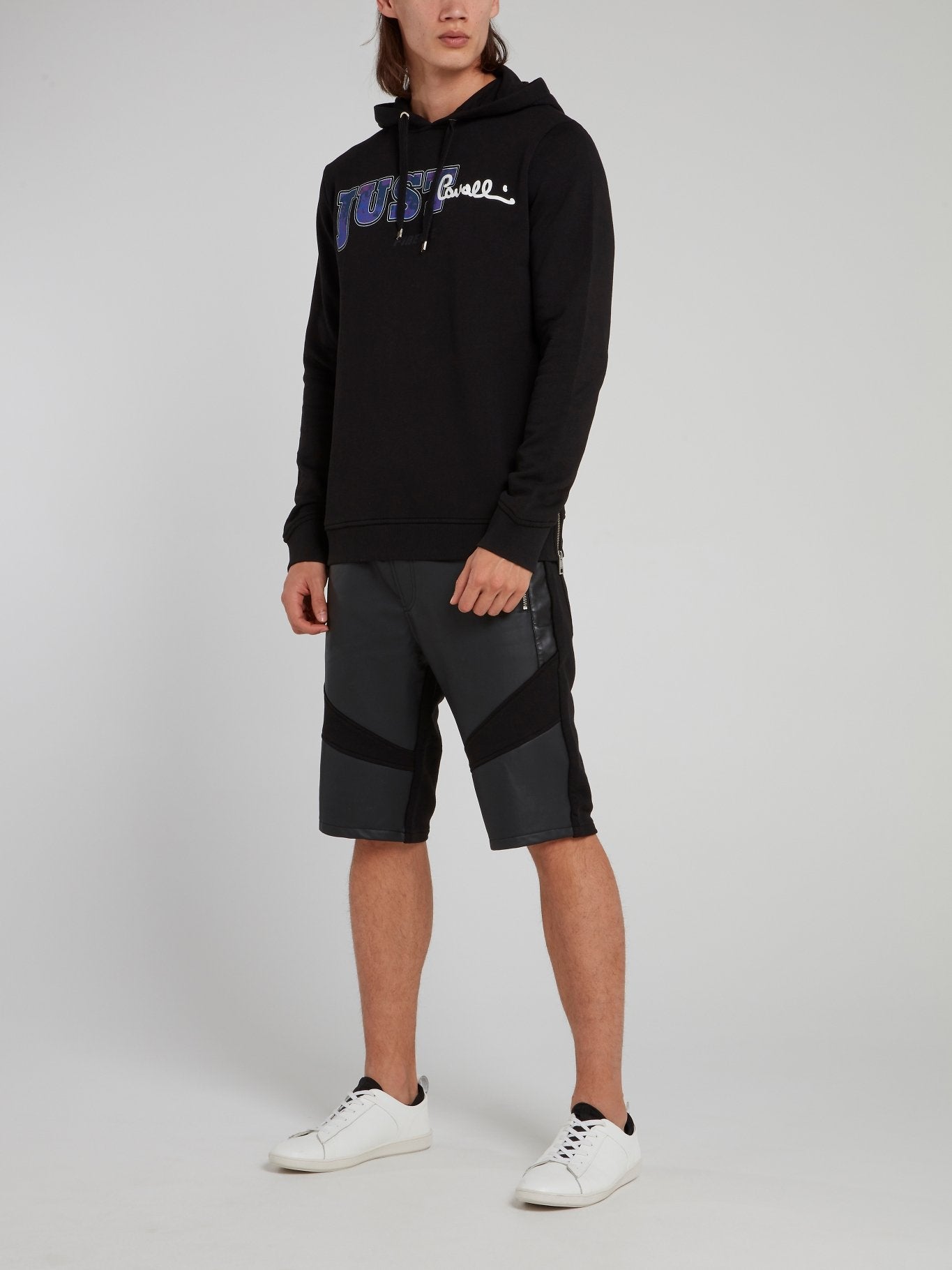 Black Drawstring Logo Hoodie by Just Cavalli