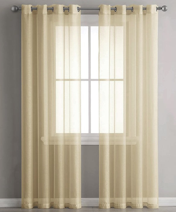 Gold Sheer Window Grommet Curtain Set - 84 Inches Long (2 Panels)