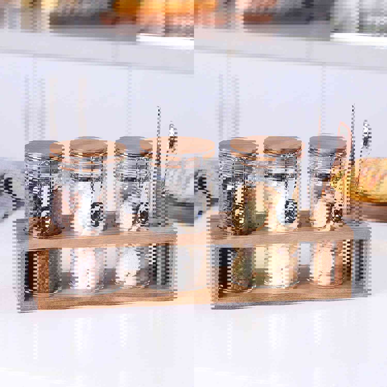 KKC Home Accents Glass Food Storage Jars with Airtight Locking Clamp Bamboo Lids - Set of 3 (13.5 oz)