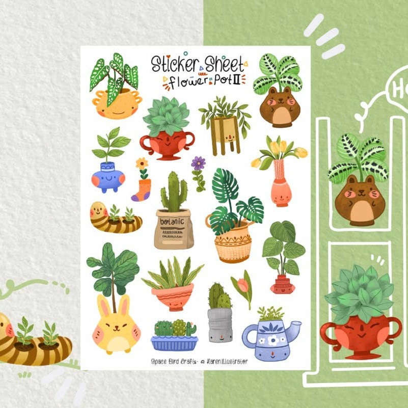 Flower Pot 2 Planner Stickers - Bullet Journal Sticker Sheet