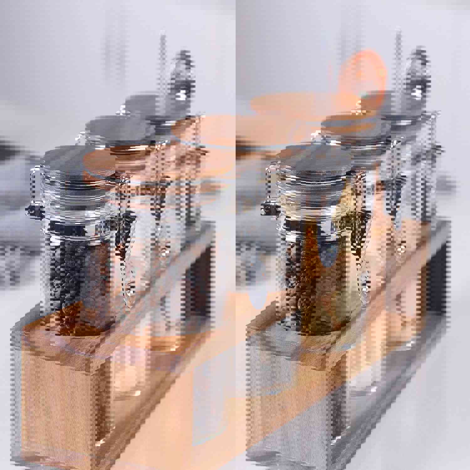 KKC Home Accents Glass Food Storage Jars with Airtight Locking Clamp Bamboo Lids - Set of 3 (13.5 oz)