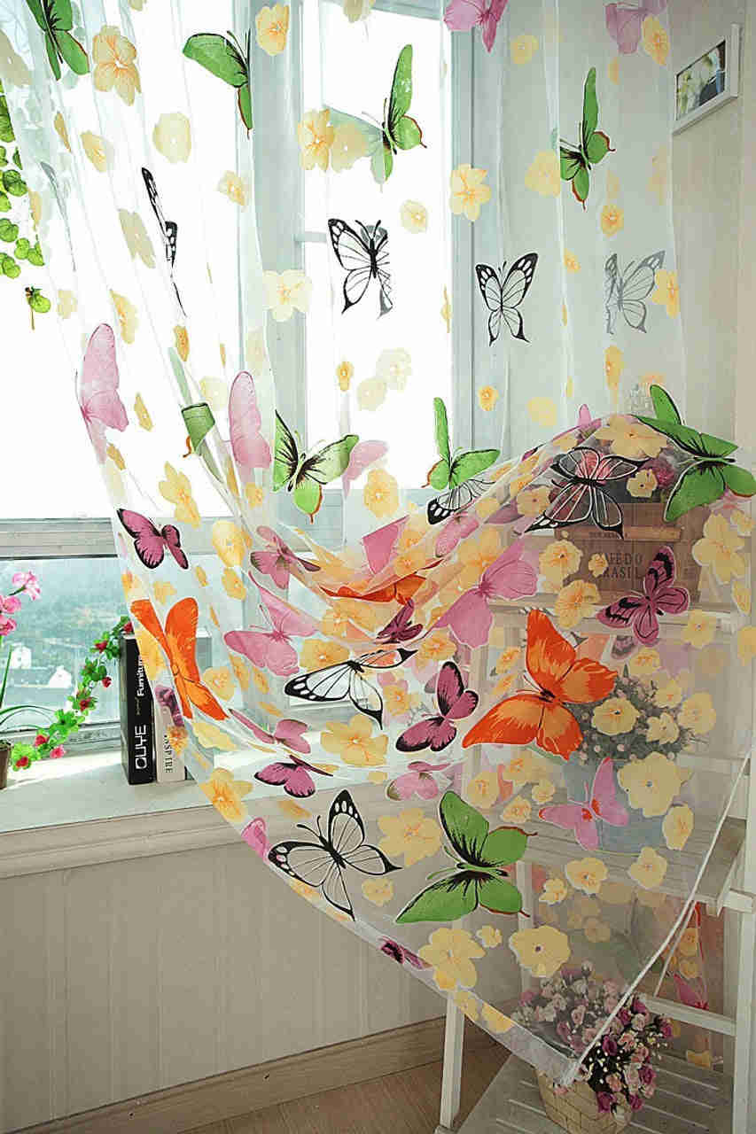 Dolce Mela Sheer Curtains - Brazilian Butterflies 60x100H