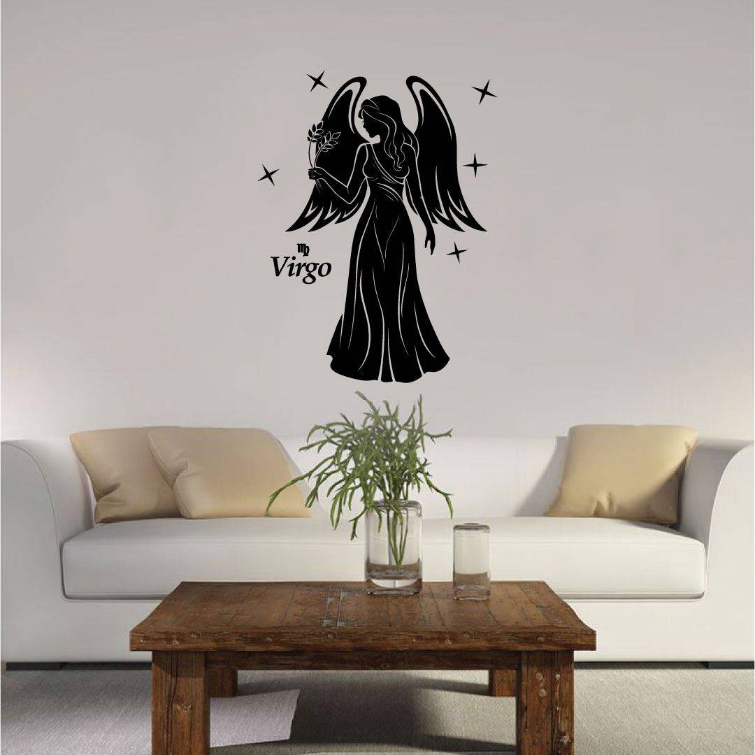 Horoscope Vinyl Wall Art Sticker Decal - Virgo Maiden Wings Silhouette Earth Sign