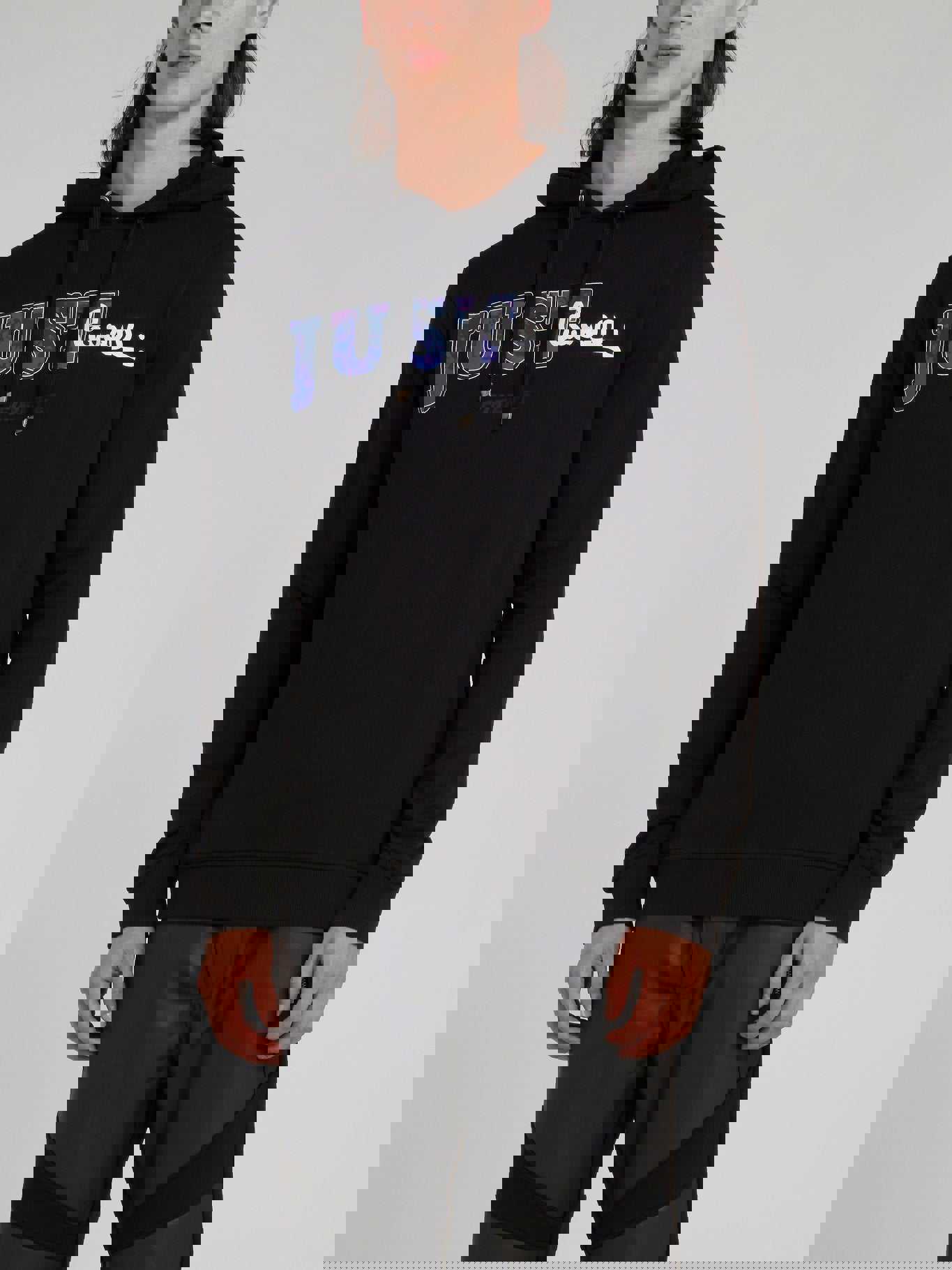 Black Drawstring Logo Hoodie by Just Cavalli