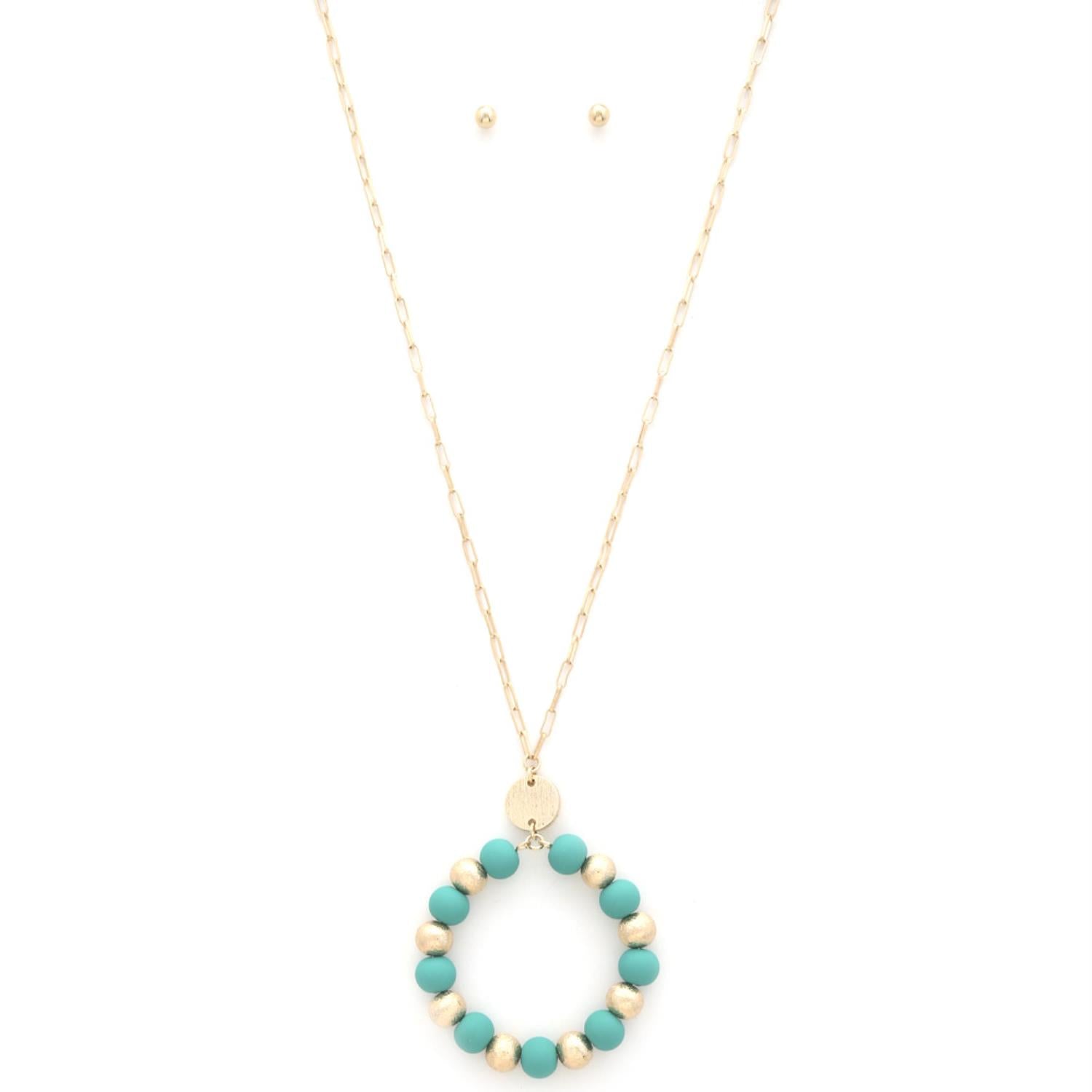 Satin Ball Accent Clay Bead Round Pendant Necklace - Pink, Blue, White, Green