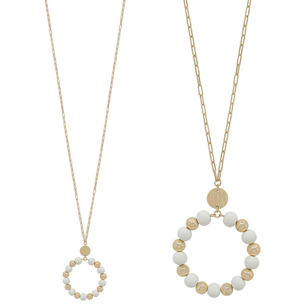 Satin Ball Accent Clay Bead Round Pendant Necklace - Pink, Blue, White, Green