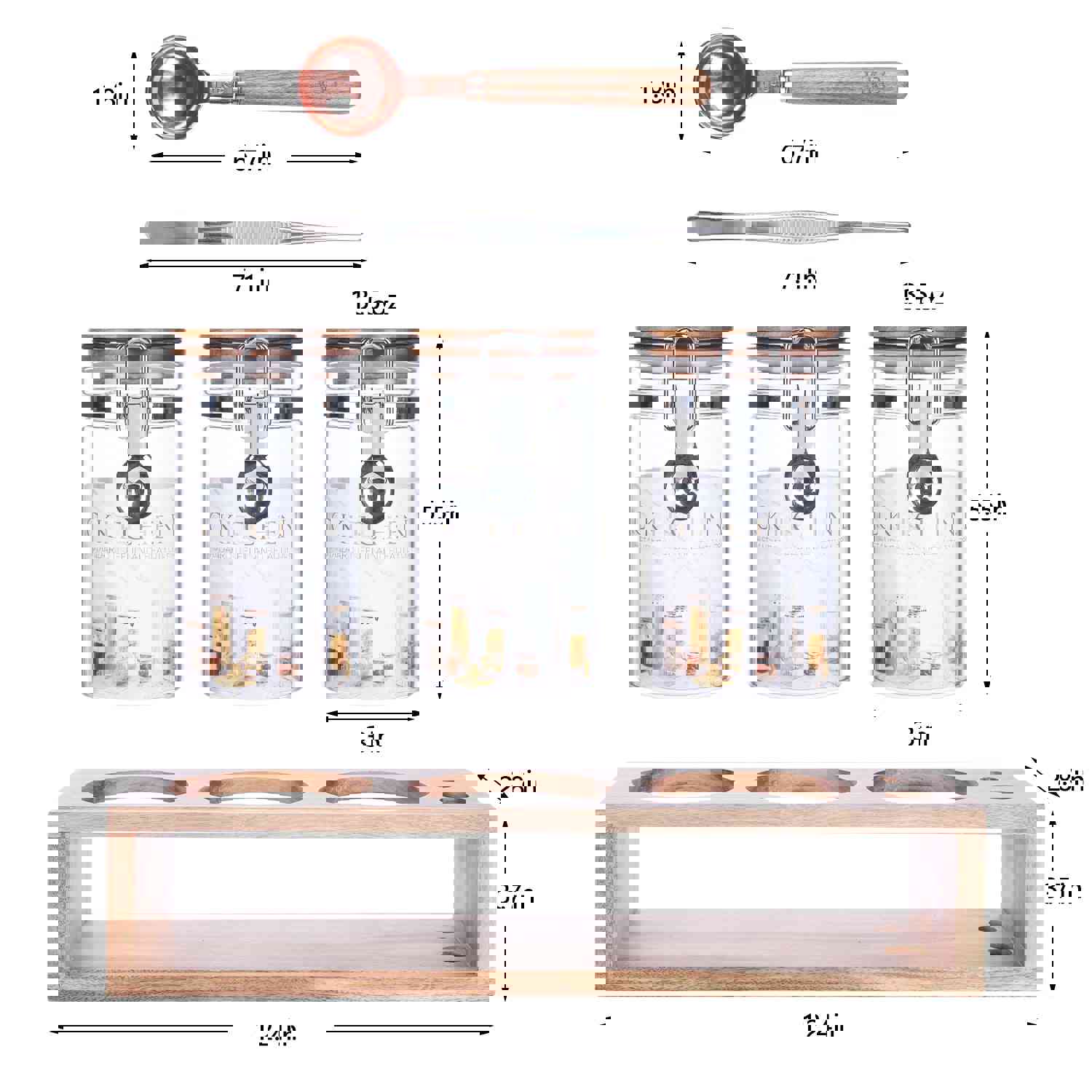 KKC Home Accents Glass Food Storage Jars with Airtight Locking Clamp Bamboo Lids - Set of 3 (13.5 oz)