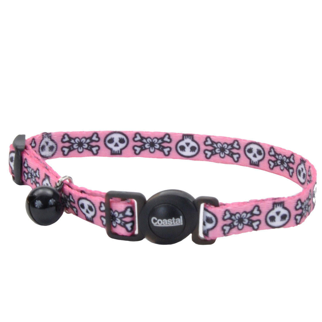 Safe Cat Fashion Adjustable Breakaway Collar 3/8x 08-12 Skulls Pink