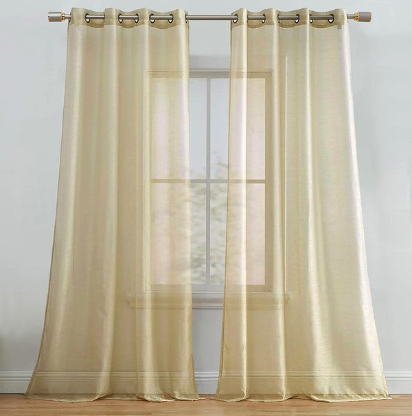 Gold Sheer Window Grommet Curtain Set - 84 Inches Long (2 Panels)