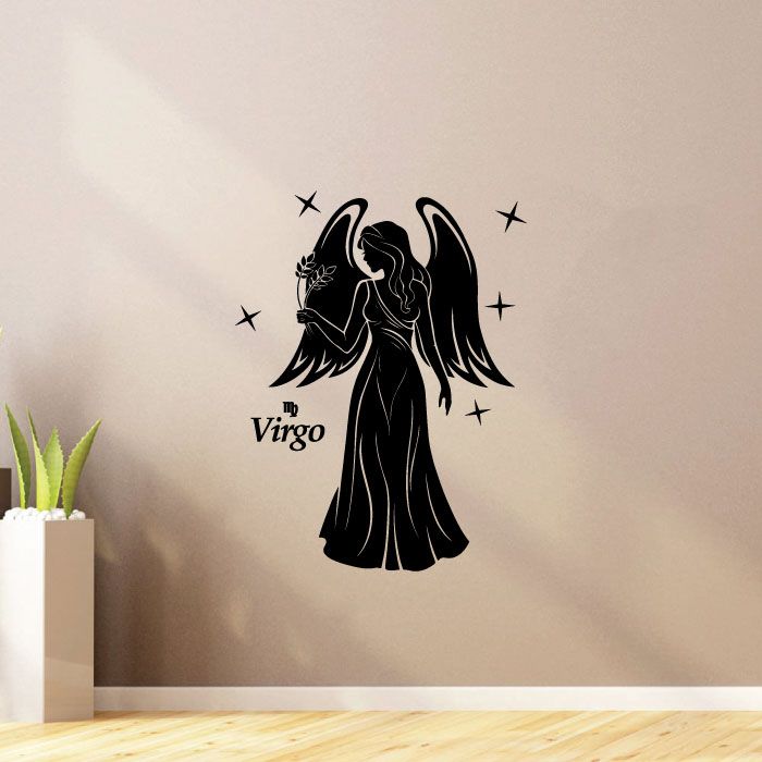 Horoscope Vinyl Wall Art Sticker Decal - Virgo Maiden Wings Silhouette Earth Sign