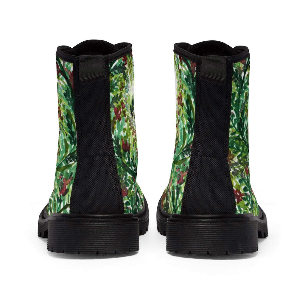 Green Floral Print Women's Winter Boots