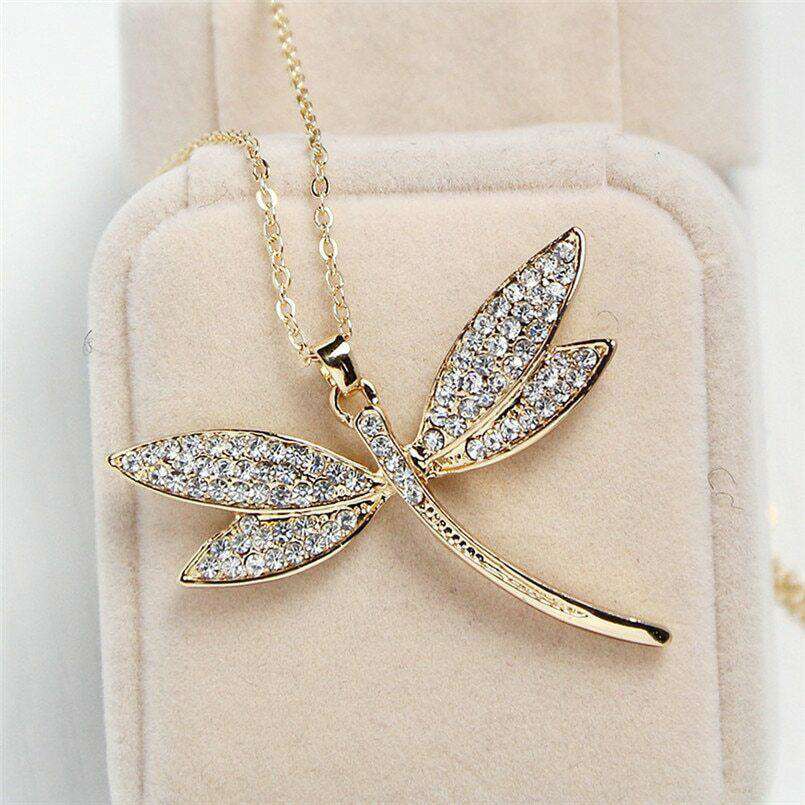 Women's Crystal Dragonfly Pendant Necklace - Fashion Jewelry